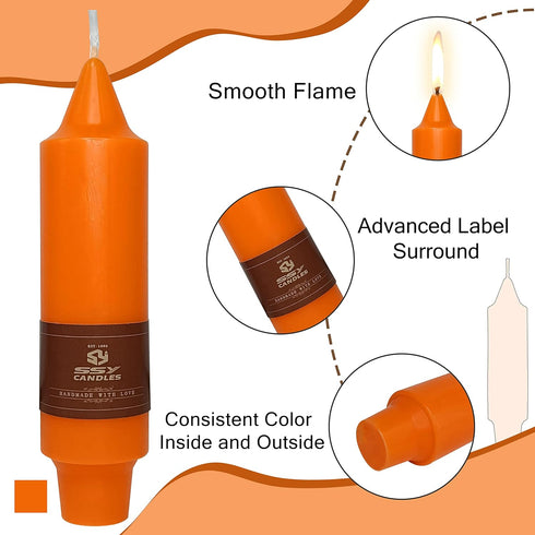 5 Inch Orange Taper Candles Hand Poured Unscented Smokeless Short Thick Tapered Candles for Morning Coffee Ritual