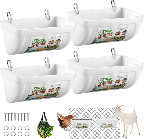 Chewoof 4 Pack Chicken Feeders, 4.5 Quart Goat Hanging Fence Feeders, with Hooks,