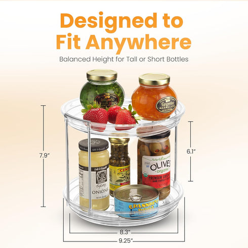 Oizeir 2 Countertop, Tier Lazy Susan Organizer for Cabinet, Clear Acrylic Rotating Spice Rack Turntable for Kitchen