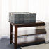 Collapsible Fabric Storage Bin Box - Cotton Linen Storage Cube with Wooden Handles, Medium Dark Gray Plaid Organizer