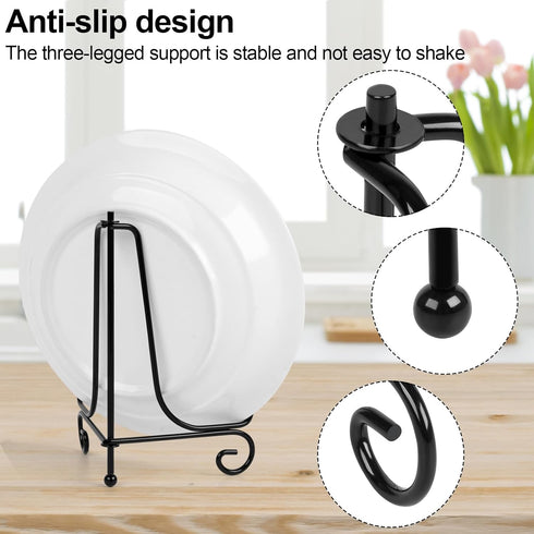 6 Pack 5 Inch Plate Stands for Display, Metal Picture Frame Holder Stand for Artworks, Small Easel for Photos, Platters