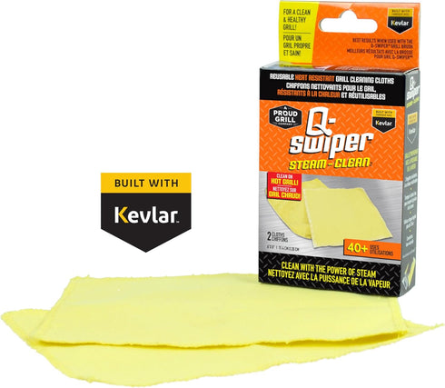 Set 1 2 1 Proud Grill Q-Swiper XL Steam-Clean BBQ Grill Cleaner - Bristle & Wire-Free Brush with Scraper, Kevlar Steam