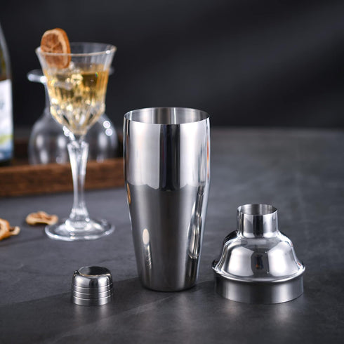 Professional Stainless Steel Cocktail Shaker Set 24oz with Double Measuring Jigger, Built-In Strainer, Bartender Kit.