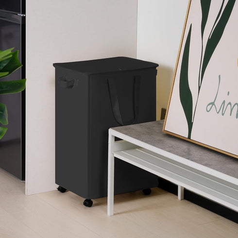 95L Vincona Slim Laundry Hamper with Lid and Wheels, Small Rolling Laundry Basket with Handle for Small Spaces, Tall