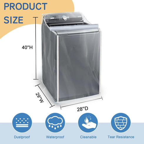 Washer and Dryer Covers - Washing Machine Cover for Top Load and Front Load - Waterproof and Dustproof with Smooth Zipper - 29 x 28 x 43 Inches (Transparent)