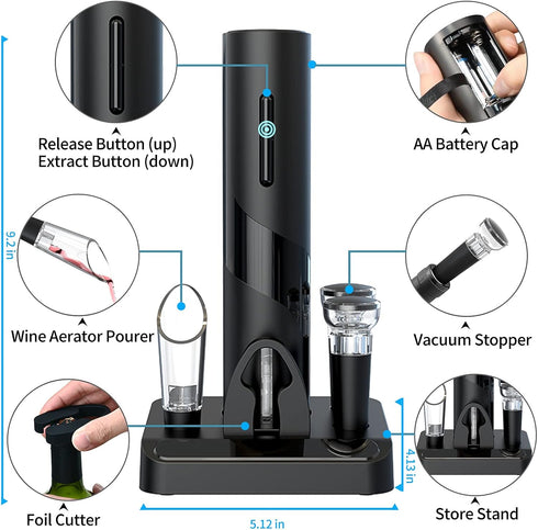 Electric Wine Opener Set, Automatic Corkscrew Opener Kit, Battery Operated Openers with Foil Cutter, Wine Aerator