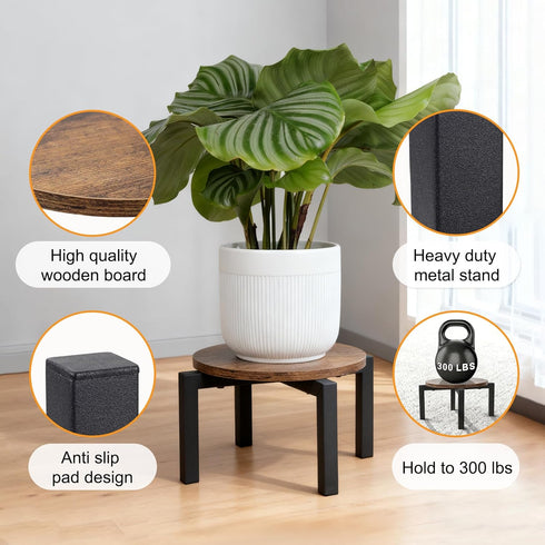 5-12 Inch Vigordream Plant Stand Indoor, Heavy Duty Sturdy Metal Plant Holder, Wooden plant Stool, Single Plant Pot