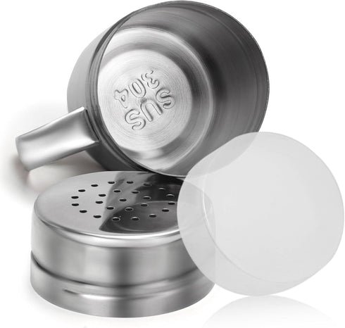 Stainless Steel Salt and Pepper Shakers Set, 6 OZ Spice Shaker with Lid and Handle, Medium Holes, 2 Pieces