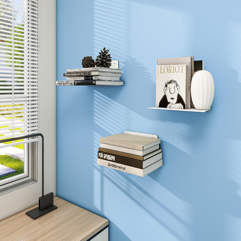 6-Pack FENTEC Floating Book Shelves for Wall, Wall Mounted Invisible Floating Bookshelf, Heavy-Duty Hanging