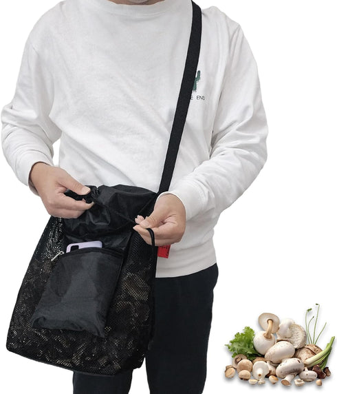 1 Pc Mesh Foraging Bag with Drawstrings & Bottom Support for Mushrooms,Herbs,