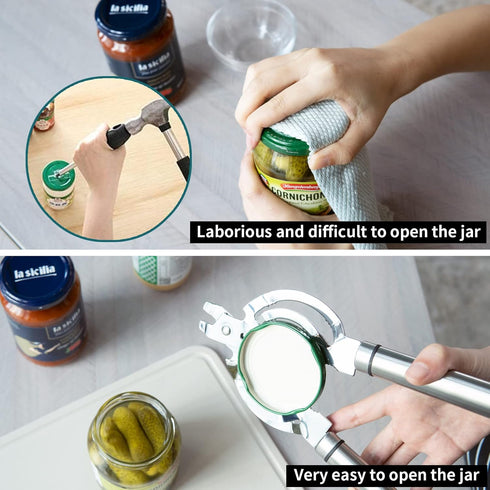 Multifunctional Jar Opener, Stainless Steel Lid Opener for Weak Hands, Beer Bottle Opener for Seniors and Children