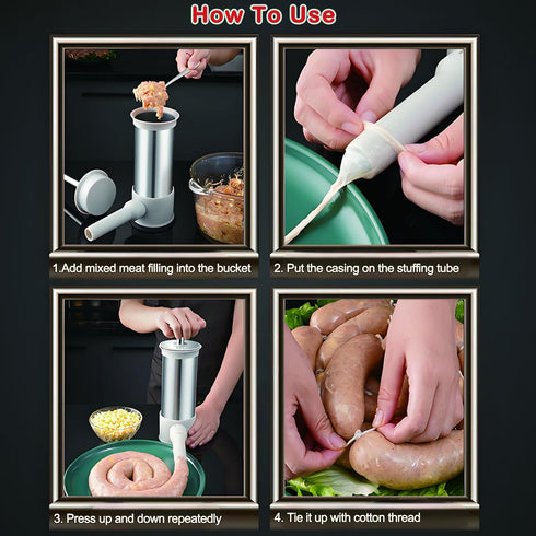 4 Inches BBQ(2.2LB) Sausage Stuffer with Different Stuffing Tubes, Manual Sausage Maker, Homemade Sausage Machine