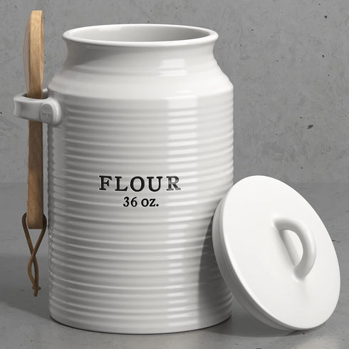 Counter, Barnyard Designs Flour Canister for Kitchen Decorative Ceramic Flour Container, Rustic Farmhouse Canister Jar