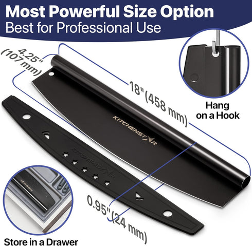 KitchenStar 18-Inch Pizza Cutter Rocker Blade - Sharp Stainless Steel Slicer Knife, Black Nonstick, Extra Large
