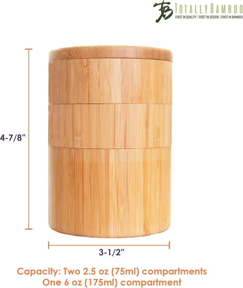 Totally Bamboo Triple Salt Cellar, 3 Tier Bamboo Kitchen Salt and Pepper Storage Box
