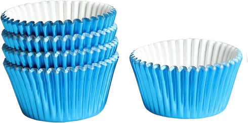 Blue-Foil Cupcake Liners, Standard Sized Paper Baking Cups for Parties and Weddings (Pack of 100)