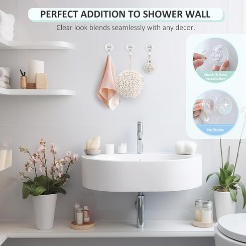 VIS'V Suction Cup Hooks - Small Heavy Duty Shower Suction Hooks, Removable and Reusable, Clear (4 Pcs)