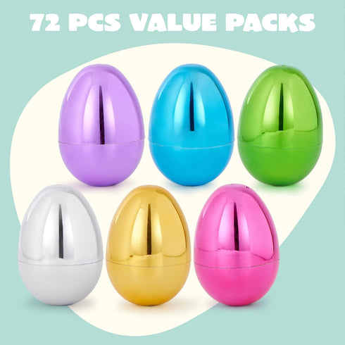 3.15" 24PCS JOYIN Metallic Easter Eggs, Shinny Plastic Eggs Colorful Bulks for Easter Hunt, Filling Treats, Easter