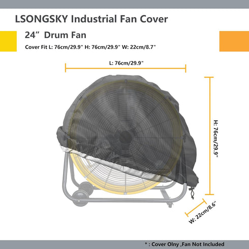 Industrial Fan Cover, Waterproof & Dustproof for 24" High Velocity Heavy Duty Drum Fan, Black