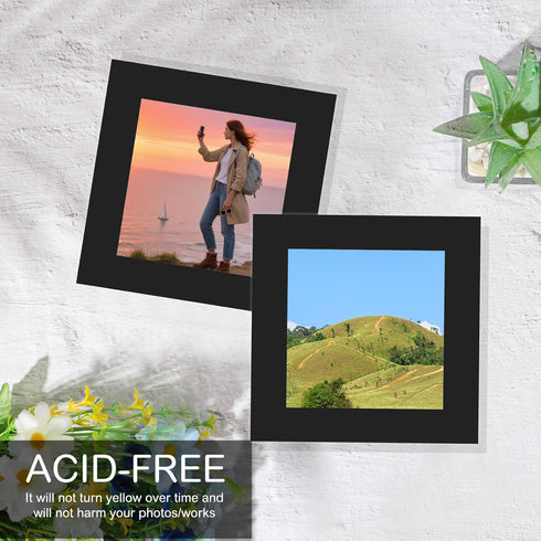 15 Pack 12x12 8x8 Black Picture Mats, Frame Mattes for Pictures Display Photo Frame Mat Core Bevel Cut Mat Board Show