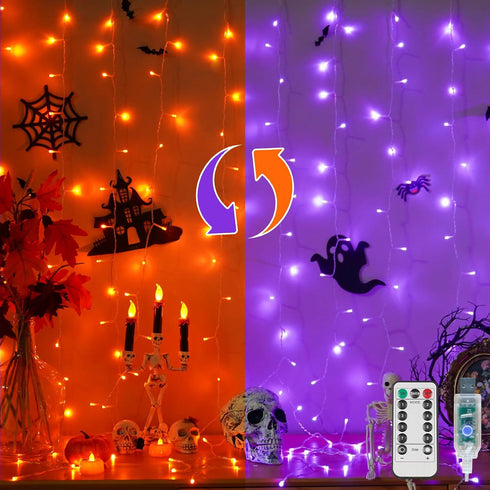 suddus Color Changing Curtain Lights for Halloween, 200 LED 6.5ft x 6.5ft