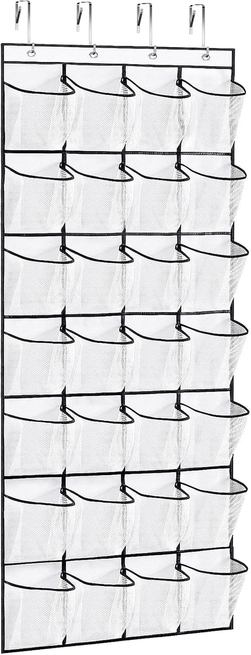 28 Large Pockets Over The Door Shoe Organizer, Premium Clear Rack for Closet, Shoes Hanger Storage Holder