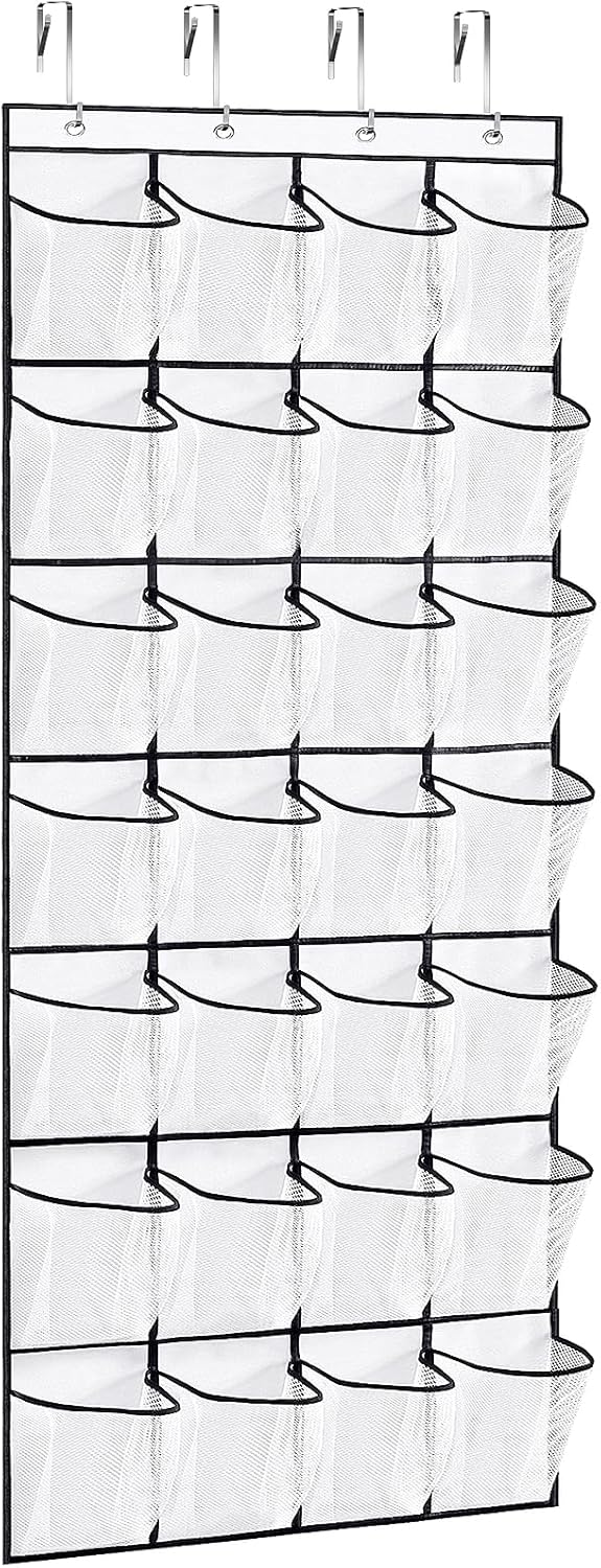 28 Large Pockets Over The Door Shoe Organizer, Premium Clear Rack for Closet, Shoes Hanger Storage Holder