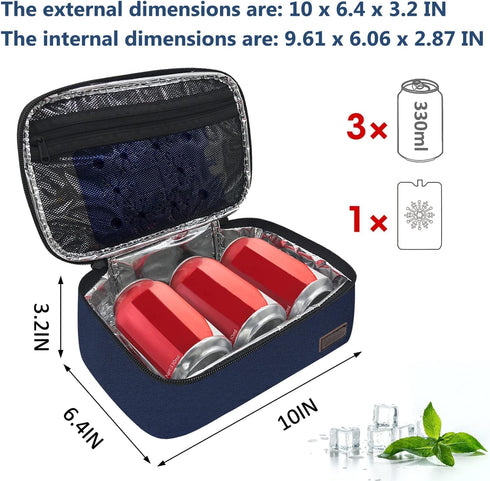 Mini Lunchbox Small Lunch Bag for Men Women, Insulated Thermal Lunch Box, Portable Cooler Bag, Blue