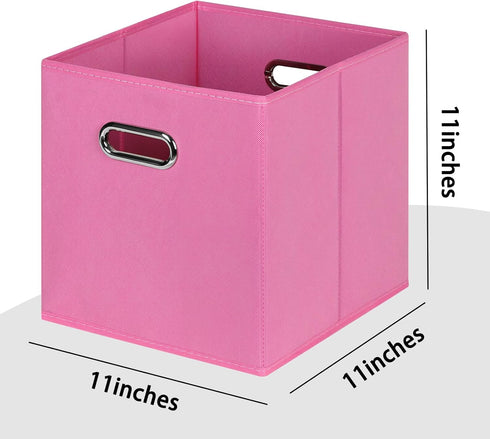 Black Foldable Storage Cubes Bins, Fabric Storage Box Cubes Organizer Baskets with Dual Handles for Home Organizer(Pink) by HEAYEEG