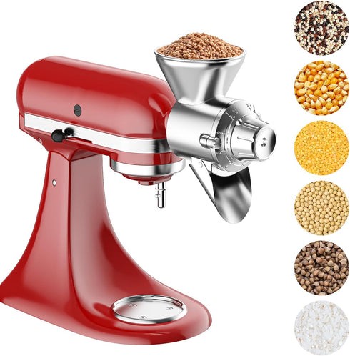 Grain Mill Attachment for Kitchenaid Stand Mixer, All Metal, 9 Levels Flour Mill, Suitable for Fully Dried