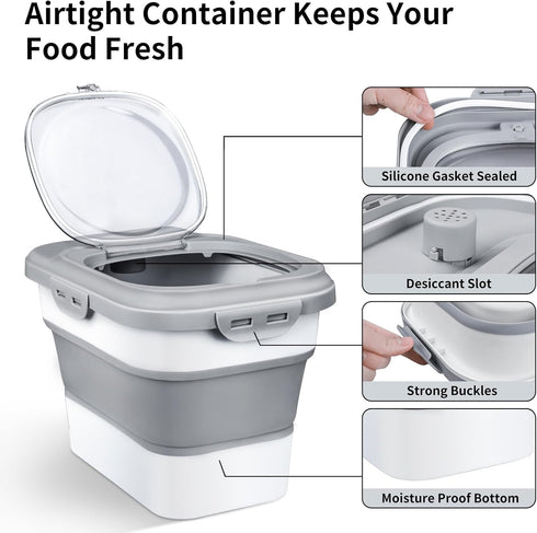 6-20 Lbs, Komzon Rice Storage Container, Collapsible Airtight Food Storage Containers Rice Dispenser with Measuring Cup