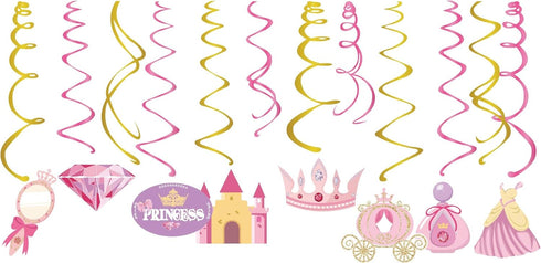 30Ct Princess Hanging Swirl Decorations, Cinderella Party Supplies, Pink Decor for Fairytale Baby Shower