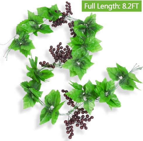 Meiliy 8FT Artificial Greenery Chain Grapes - Fake Vines Leaves Foliage for Home Room Garden Wedding Decor