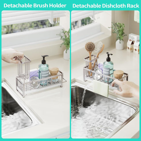 Countertop HapiRm Sponge Holder for Kitchen Sink - Self-draining Sink Caddy with Brush Holder and Dishcloth Holder