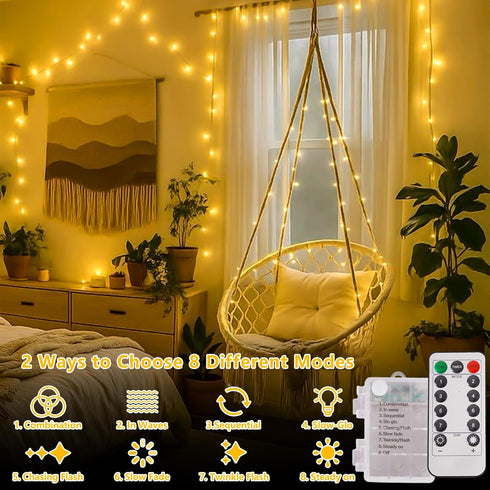 2 Pack 33ft 100 8 YEGUO Battery Operated String Lights Indoor, Each LED Twinkle Fairy Lights for Bedroom with Remote