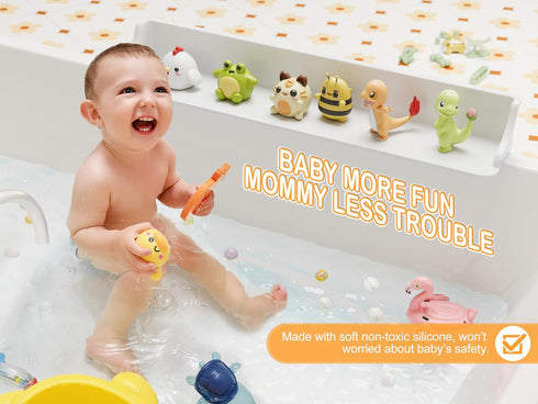3-Ft Cushore Bathtub Splash Guard PlayPad with Strong Suction Cups, Toy Tray Caddy Holder Storage, No-Leak, Mess-Free