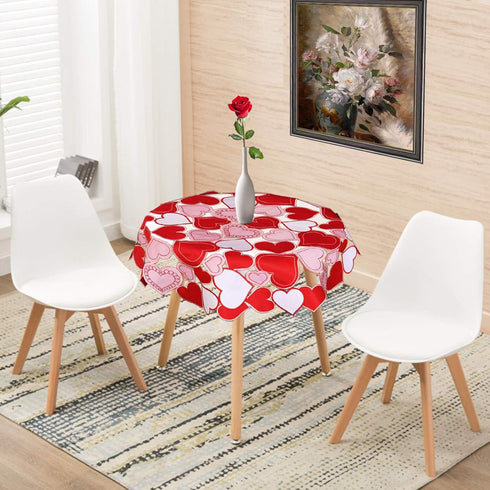 Simhomsen Small Embroidered Love Heart Tablecloth, Round 34 inches for Wedding Anniversary or Engagements