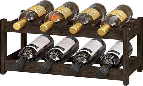 BAMEOS Freestanding 2 Tier Bamboo Wine Rack, 8 Bottle Countertop Cabinet Wine Holder for Bar, Pantry, Mocha