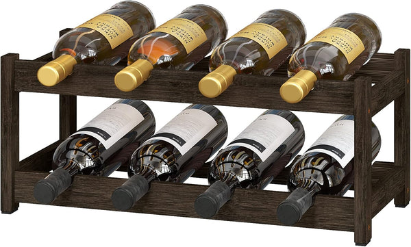 BAMEOS Freestanding 2 Tier Bamboo Wine Rack, 8 Bottle Countertop Cabinet Wine Holder for Bar, Pantry, Mocha