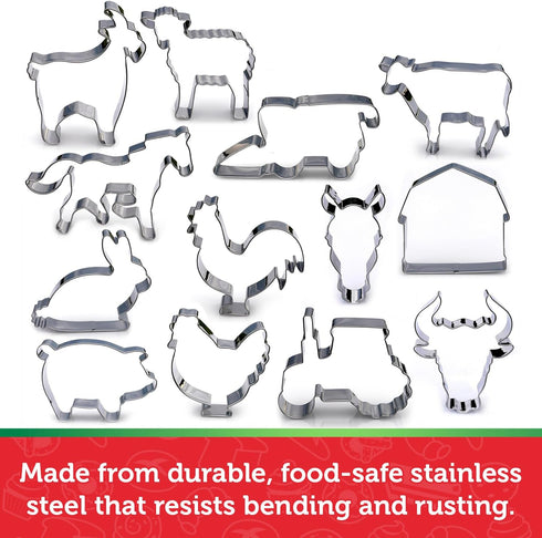 Farm Animal Cookie Cutter Set – 13 Piece Set, Premium Food Grade Stainless Steel, Dishwasher Safe