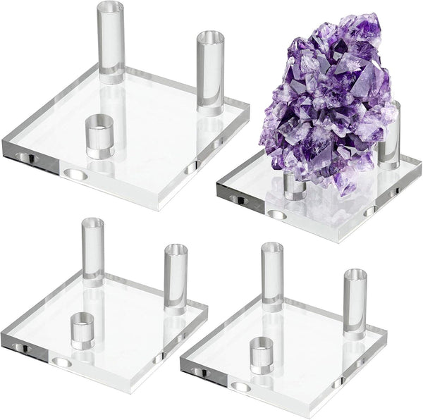 Hipiwe Clear Acrylic Display Stand - Three-Peg Display Easel Stands for Fossil Coral Geodes Rock Mineral Collectibles,