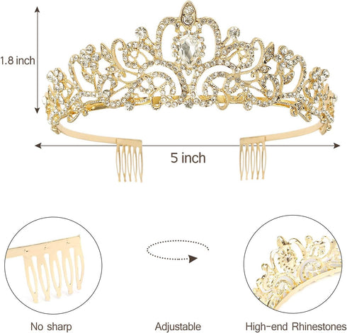 Velscrun Birthday Queen Tiaras Crown for Women, Golden Yellow Rhinestones Birth Crown Headband for 50th Birthday