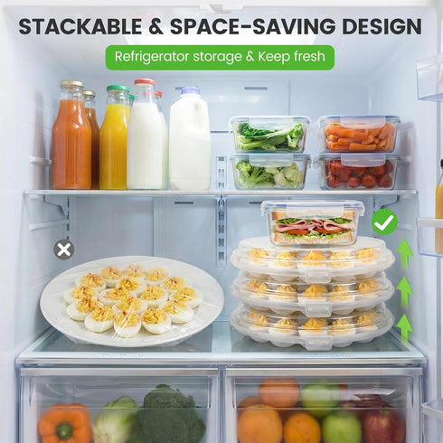 3PCS 66 HAKSEN Deviled Egg Containers with Lid, Deviled Egg Platter Carrier Holder Trays with Slots for Party and Home