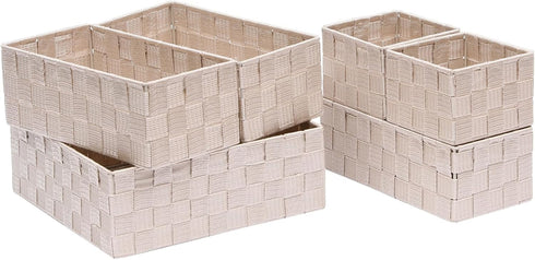 Drawer Organizer Bins Woven Storage Stackable Box Set of 6 for Organizing Drawers Shelves Cabinets (Beige)