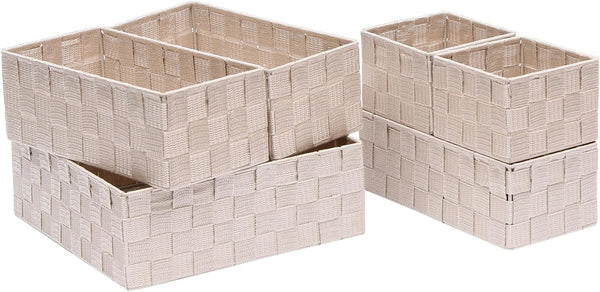 Drawer Organizer Bins Woven Storage Stackable Box Set of 6 for Organizing Drawers Shelves Cabinets (Beige)