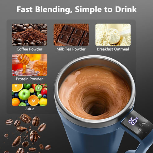 18 oz Self Stirring Coffee Mug with Temperature Display, Rechargeable Self Stirring Mug with Lid, Automatic Self