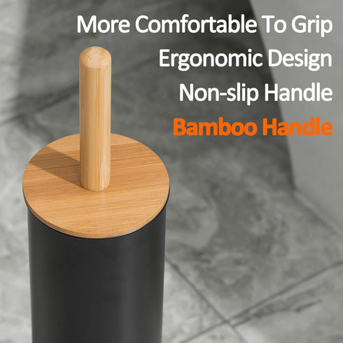 Leadfun Toilet Bowl Brush and Holder, Toilet Brush with Bamboo Handle and Covered Holder, Dual Brush Options, Weighted
