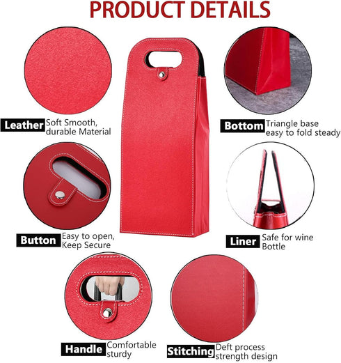 2 Bottle Wine Bag Carrier, Reusable Leather Tote, Classic Single Bottle Gift Bag, Wine Accessory Sets