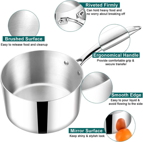 TeamFar 3qt Saucepan with Lid, Stainless Steel Tri-ply Small Cooking Pot, Ergonomic Handle for Induction/Gas/Electric