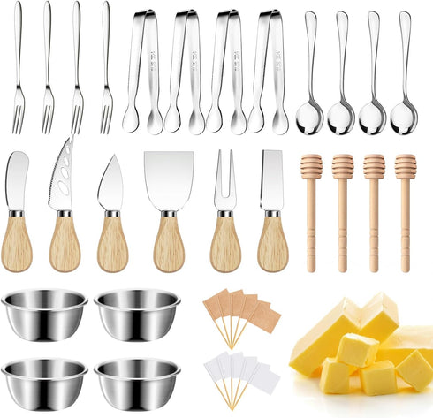 Charcuterie Boards Accessories, Cheese Butter Spreader Knife Set, Small Serving Tongs, Forks, Spoons for Party
